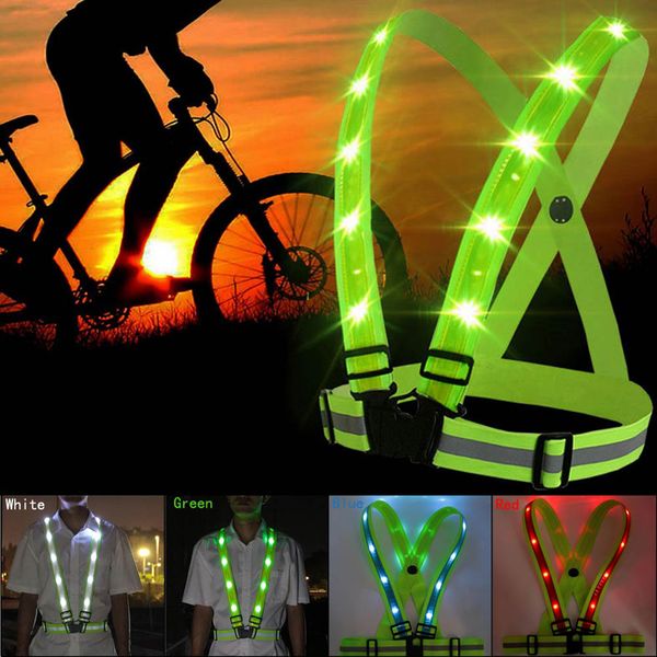 

roadway safety running vest reflective led warning straps sport cycling chest lamp usb charge colete masculino sport safety suit, Black;blue