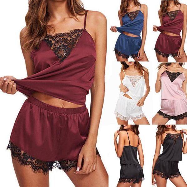 

2pcs summer style пижама комплекты женщина женщина sleep set sexy рукава backless шнурок vest застревание шорты ремешки sleepwear homewear, Black;red