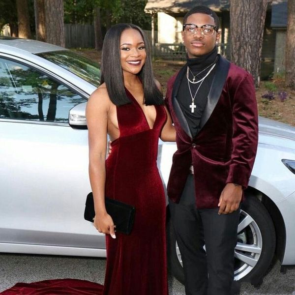 

classic one button burgundy velvet groom tuxedos shawl lapel men suits 2 pieces wedding/prom/dinner blazer (jacket+pants+tie) w903, Black;gray