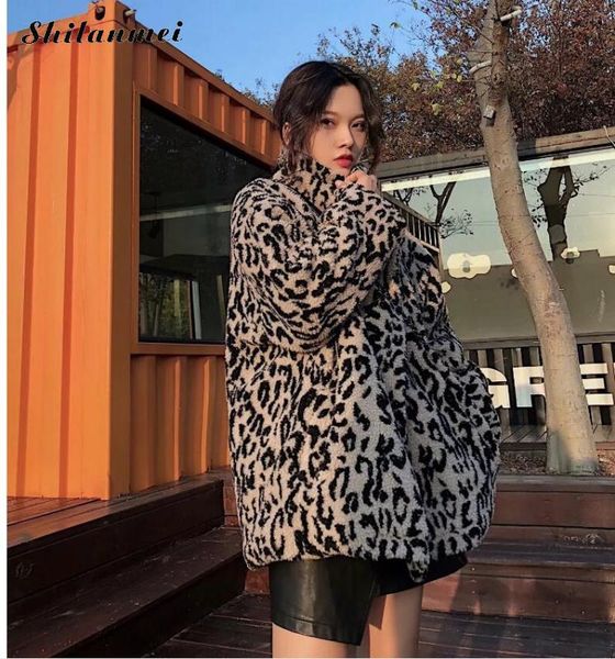 

thicken leopard jacket women mid-long winter faux fur coat 2018 female slim casual luipaard fur jackets female harajuku outwear, Black