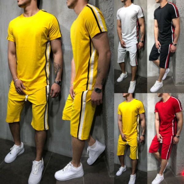 

striped 2020 summer new men's shorts casual suits sportswear mens clothing man sets pants male sweatshirt men clothing, Gray