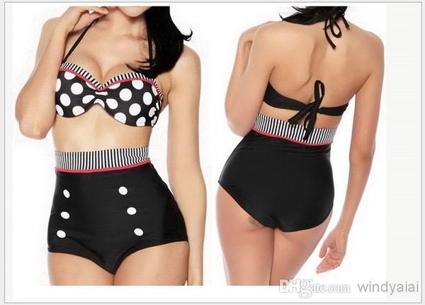 

vintage high waist polka dot bikini set cutest retro swimsuit pin up swimwear s  l xl ing, White;black