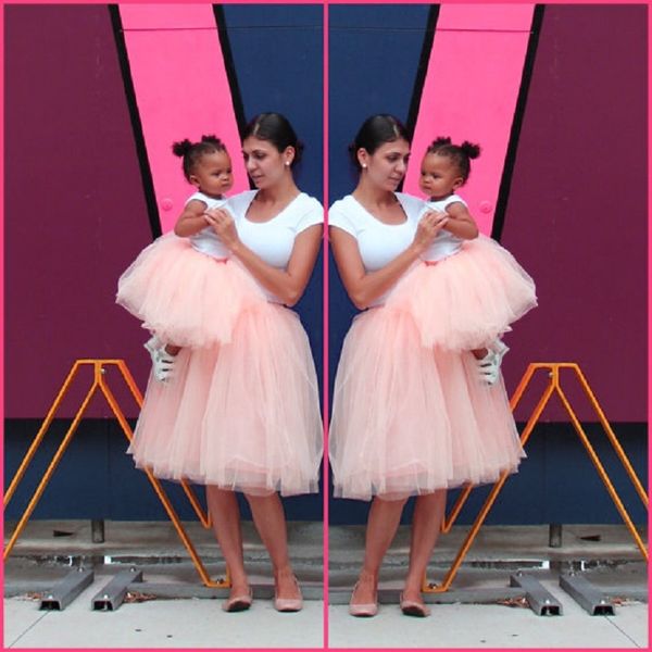

mother daughter two piece mesh tulle skirt 2018 fashion 7 layers fluffy tulle skirts mom and daughter matching clothes family, Black