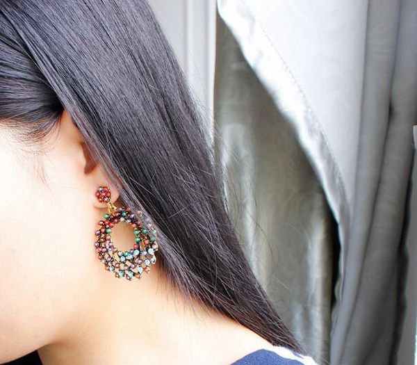 

new european and american bohemian earring retro style color rice beads hollowing pendant fashion classic elegant, Silver