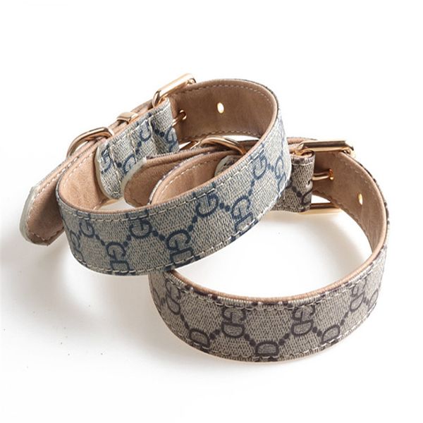 

new classic designer dog collar traction rope set dog collar pattern pu leather pets collars pet collar accessories 2020
