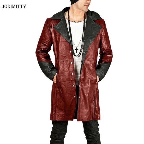

jodimitty men vintage leather jackets coats hooded fashion windbreak streetwear long jackets outwear male parka size s-5xl, Tan;black