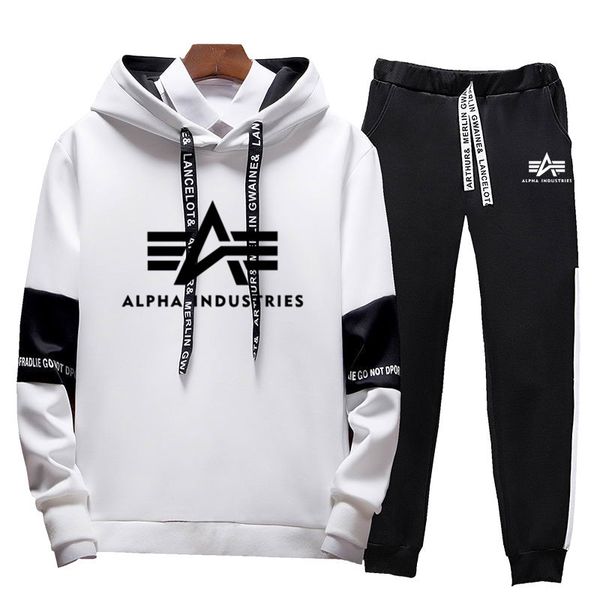 

brand clothing men's casual cotton sweatshirt two-piece hooded + track and field jogging pants suit 2019 autumn and winter new, Gray