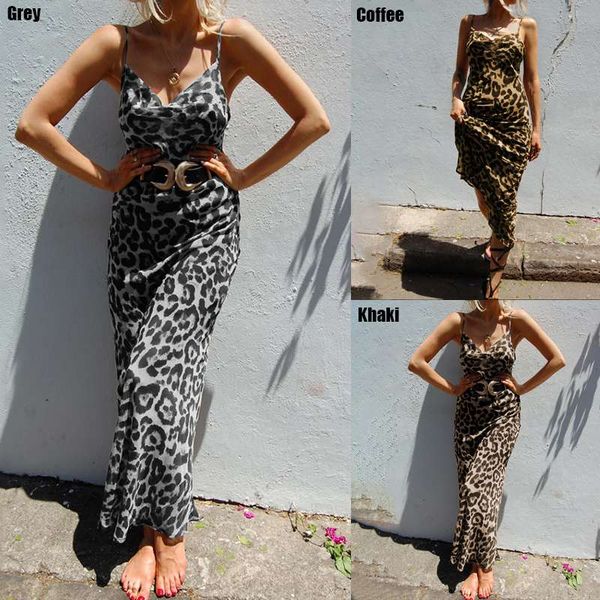 

summer long maxi dress 2019 celmia women leopard print sundress female backless spaghetti strap beach vestido plus size 5xl, Black;gray