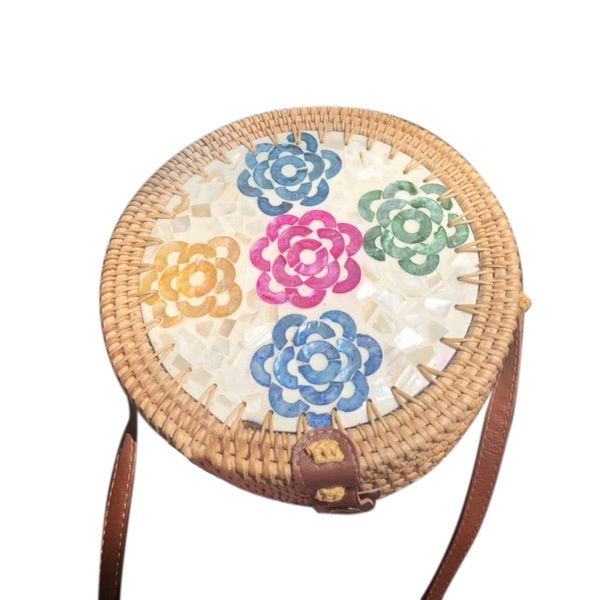 

fggs-autumn rattan handmade rattan bag straw woven bag retro literary beach mori women's diagonal shoulder