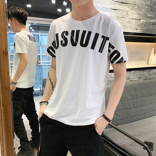 

mens designer short jacket half sleeve t-shirt trend student clothes, White;black