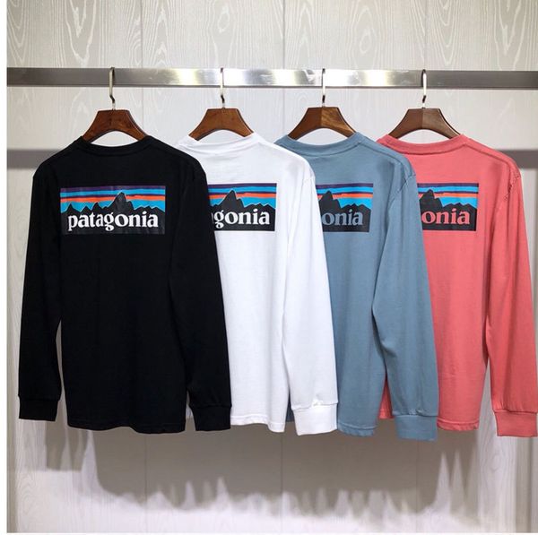 

patagonia mens 19ss tshirts autumn spring mountain printed fashion long sleeved dashingwr3d, White;black