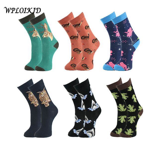 

[wploikjd]japanese jacquard animal bicycle ice cream glass print colorful men socks fashion personality crew hip hop tide sox, Black