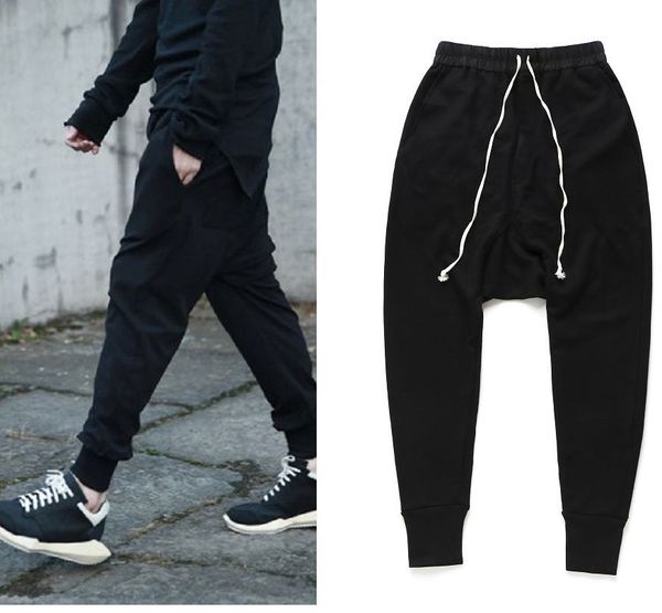 

mens fashion sports pants high fashion drawstring harem pants ribbed opening pencil joggers for spring and autumn branded hip hop clothing, Black