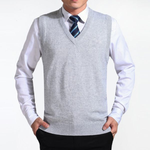 

2018 gray new arrival solid color sweater vest men cashmere sweaters wool pullover men brand v-neck sleeveless jersey, Black;white
