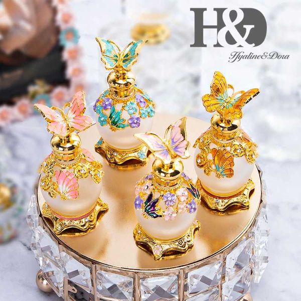 

h&d 4 color gold butterfly perfume bottle retro glass empty refillable essential oil container home wedding decor lady's gift