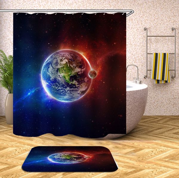 Acheter Univers Terre Terre Rideau De Douche Ciel étoilé Planète Rideaux De Bain Imperméables Pour Salle De Bains Baignoire Couverture De Bain Avec