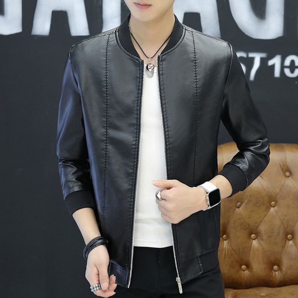 

new style autumn men jacket leather coat korean-style slim fit fashion youth coat versatile casual leather jacket men's wear, Black