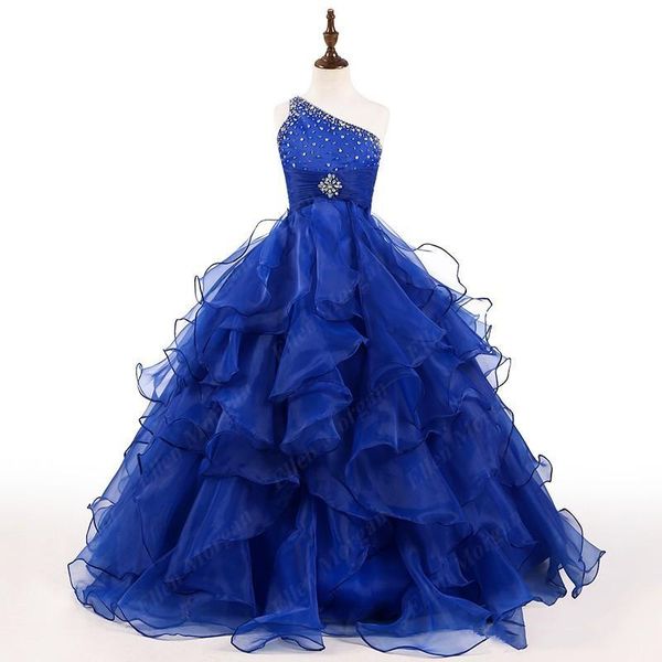 

2019 королевский синий девушки театрализованное платье одно плечо кристаллы бусин