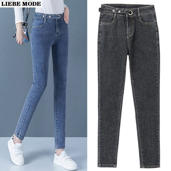 

women's jeans 2021 skinny pencil denim pants women summer autumn slim fit high waist woman black blue grey stretch push up jean mujer