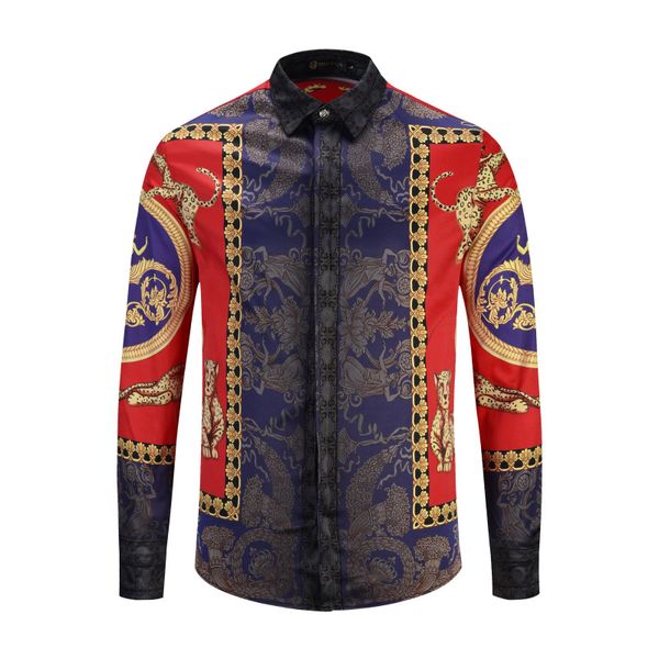 

2019 new medusa printed luxury men's long sleeve shirt slim fit cotton for print harajuku casual business clothes -3xl, White;black