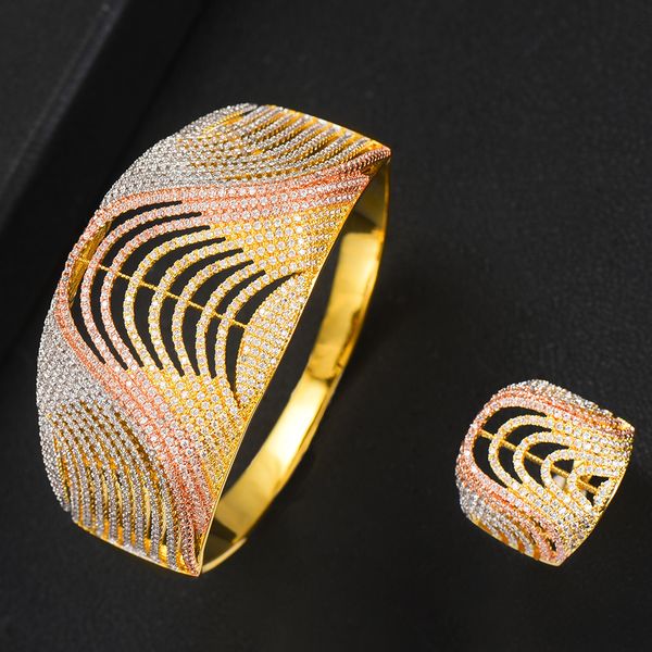 

larrauri luxury big delicate luxury multicolor cubic zirconia party wedding saudi arabic dubai bangle ring jewelry sets, Silver