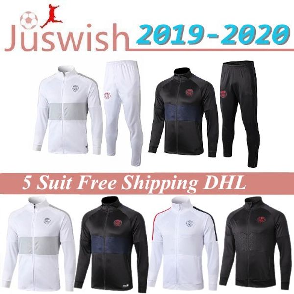 

19 20 new paris white jacket suit thai quality 2019 2020 mbappe football uniform icardi cavani psg long sleeve zipper leisure training suit, Black;red