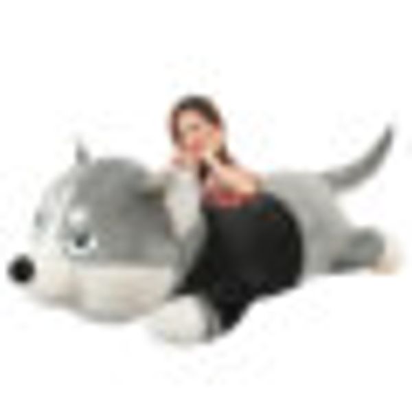 

very cute dogs toys give girls and boys .husky, teddy bear, stuffed bear, girl, bed, party, dog, birthday present