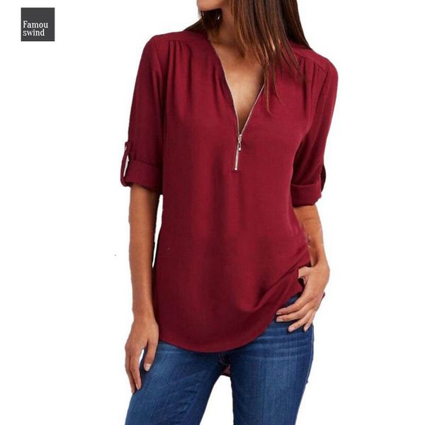 

women chiffon blouse elegant v neck zipper shirts loose casual summer blusas camisas mujer plus size, White