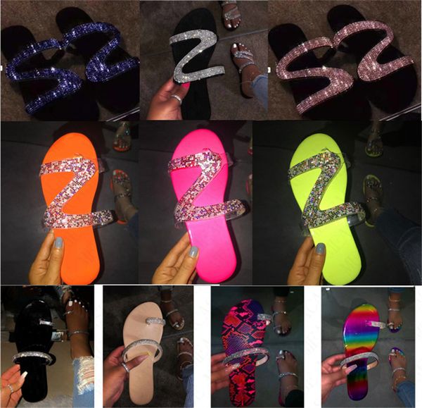 

2020 sale summer women crystal slippers glitter flat soft bling female candy color flip flops indoor ladies slides beach shoes d62203, Black;grey