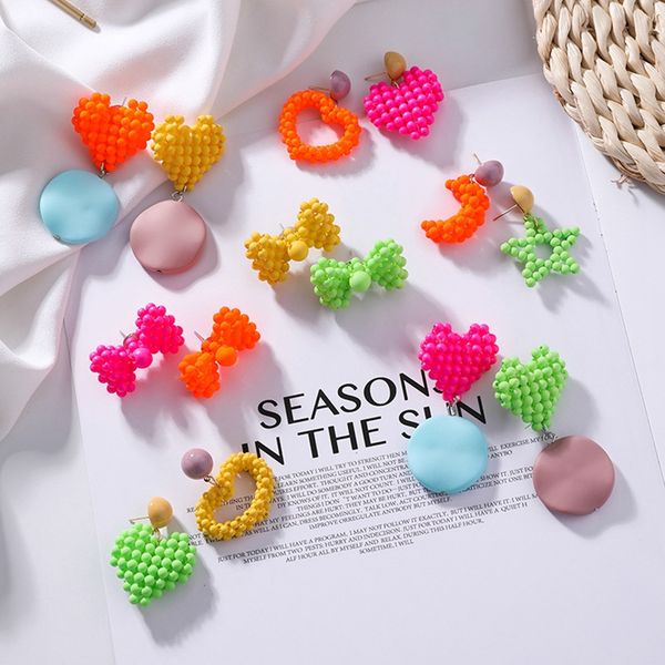 

корейский конфеты цвет серьги для женщин moon star мотаться pendientes мода лето асимметрия уха ювелирные изделия подарки лук-узел brincos, Silver