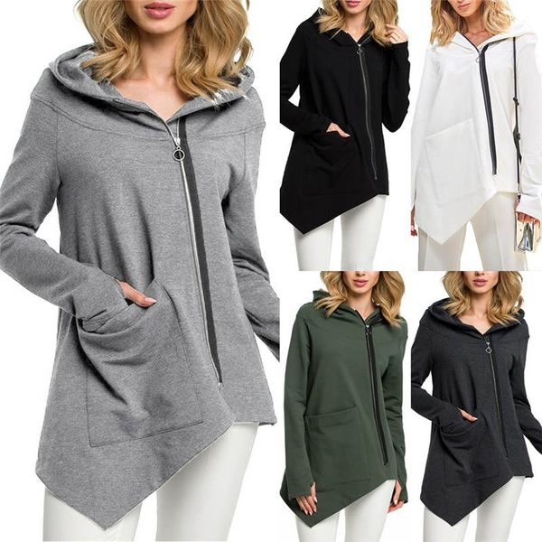 

мода зимняя одежда осень повседневная толстовки женские толстовки с капюшоном диагональная молния ветрозащитный теплая толстовка верхняя оде, Black