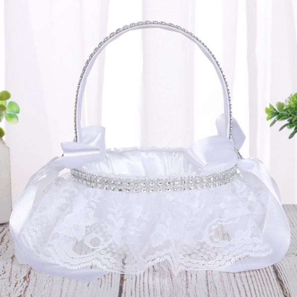 

1 x white bowknot satin flower confetti girl basket banquet engagement wedding