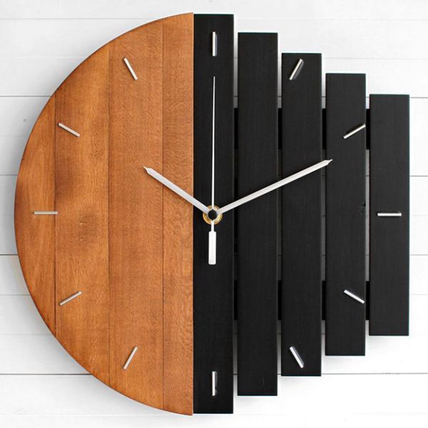 

slient xylophone wooden wall clock modern design vintage rustic shabby clock quiet art watch home decoration