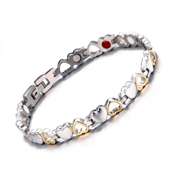 

magnetic therapy bracelet titanium magnet bracelets for women arthritis and joint pain silver gold bangles, Golden;silver