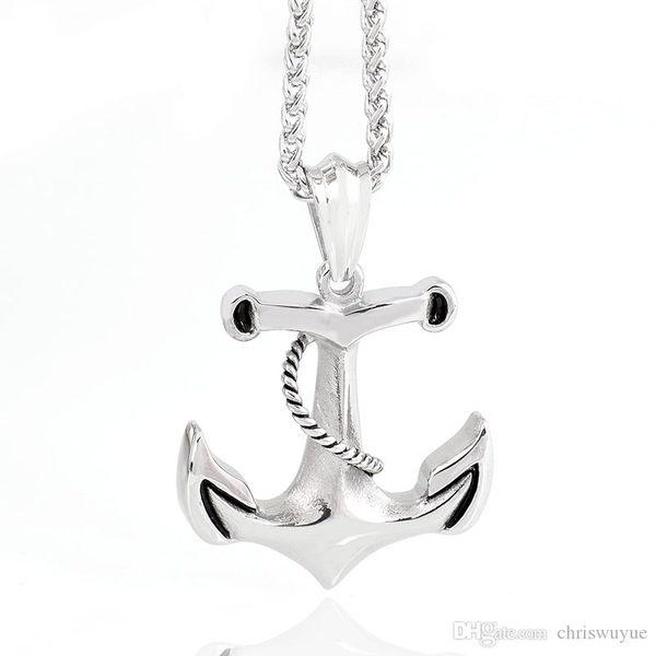 

fashion men stainless steel necklace titanium anchor pendant jewelry 55mm length steel chain necklace gift for boyfriend, Silver