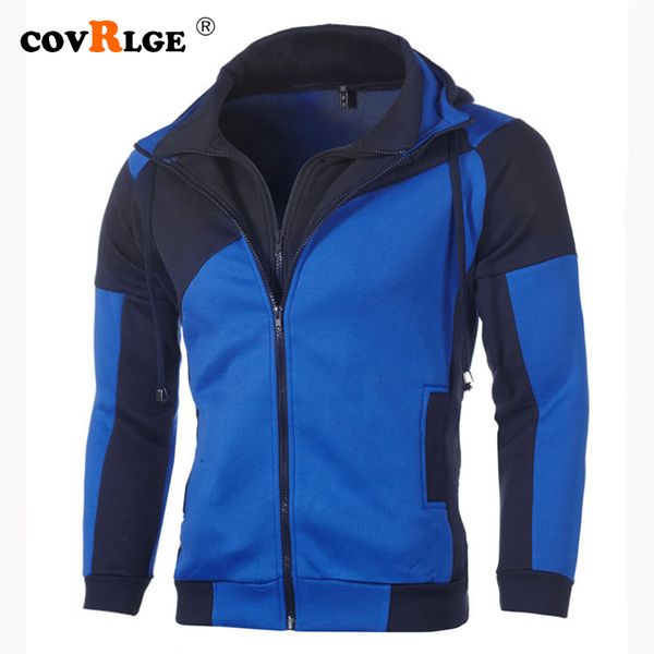 

men's hoodies & sweatshirts covrlge men 2021 double zipper patchwork color personality causal streetwear hoodie male mww166, Black
