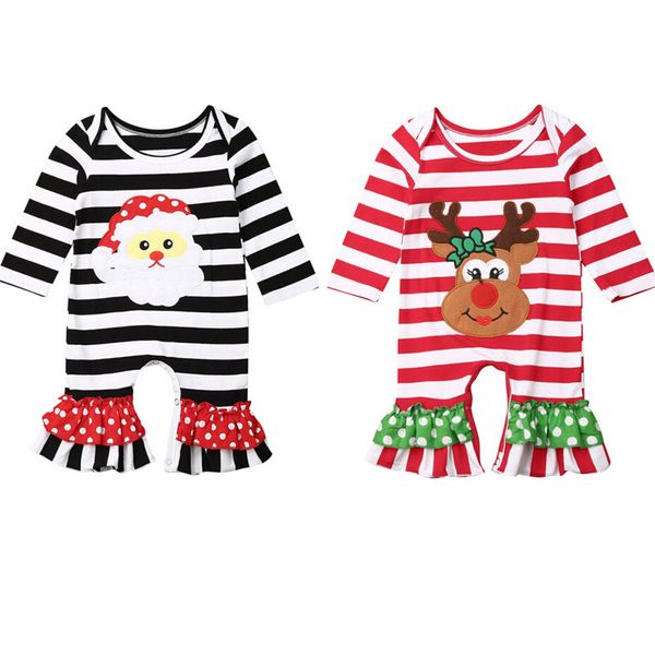 

baby girls christmas romper xmas infant fall striped long sleeve rompers ruffle jumpsuit round neck clothes clothing outfit, Blue