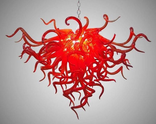 

110v/120v hanging art light red glass lighting semi flush chandelier with led bulbs
