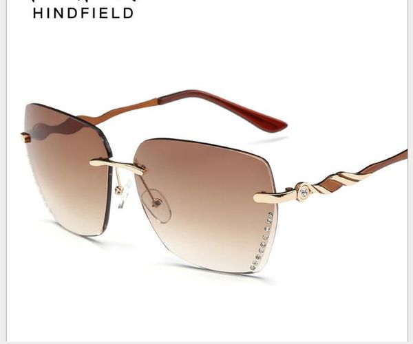 

frameless sunglasses european and american fashion sunglasses with diamond-inlaid lady's sunshade metal ocean lenses, White;black