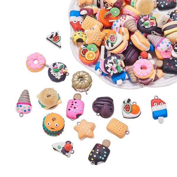 

100pcs mixed shape mixed color food polymer clay charm pendants loose beads for diy jewelry bracelet necklace accessories, Silver