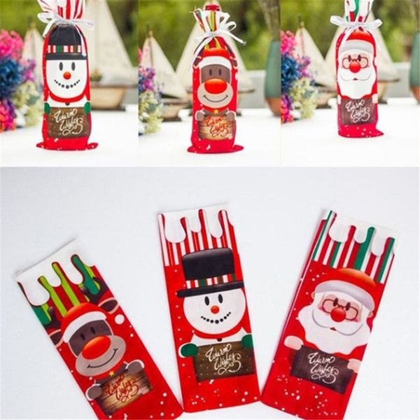 New Table Decor Dinner Party Red Wine Christmas Santa Tree Bottle Cover Bags Set Bottle Decor per la cena di Natale di Capodanno