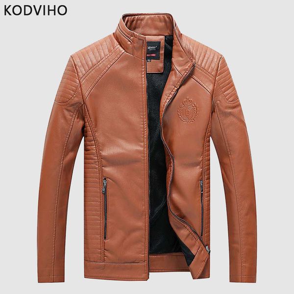 

плюс размером мужчина pu кожаная куртка сплошной черная вскользь outwear мужской stand collar ватки пальто зима осень теплых куртки мотоцикл, Black
