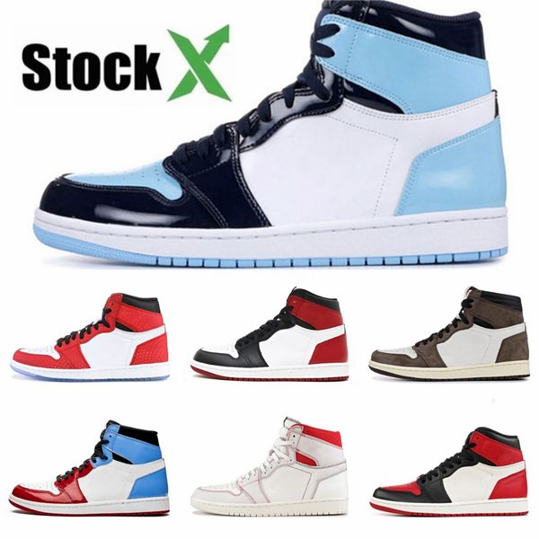 

unc to chicago mens basketball shoes 1s high og bloodline obsidian pine turbo green travis scotts 1 jumpman men women sports sneaker #732