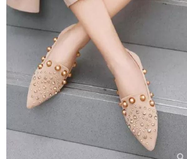 

2018 rivet women's shoes in spring and autumn with new style flat bottom pointed end water drill, Black
