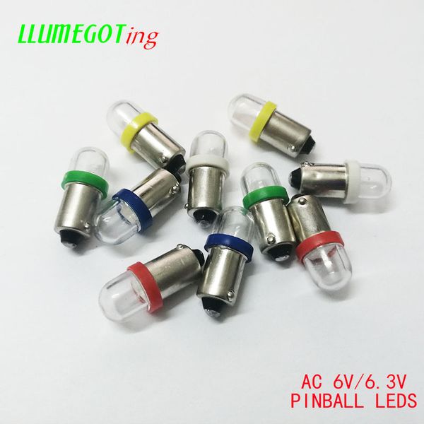 

50pcs ba9s t4w #44 #47 round clear dome 2x 5630smd various color non polarity ac dc 6v 6.3v bally pinball game machine led bulbs