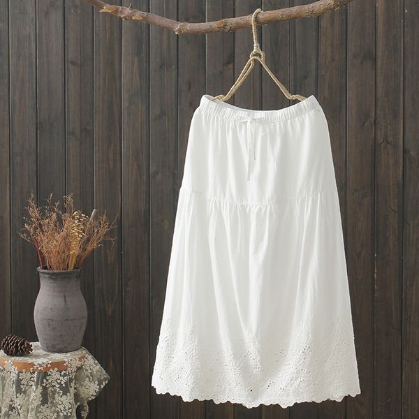 

kyqiao faldas mujer moda 2019 long skirt mori girls japanese style ethnic boho long white black embroidery solid cotton skirt