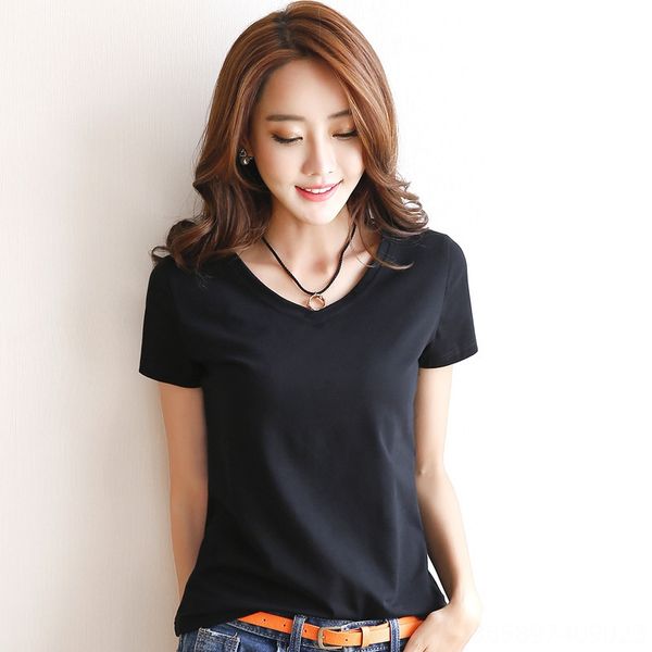 

short-sleeved t- female slim female solid t- shirt color round collar versatile base shirt fashion, White