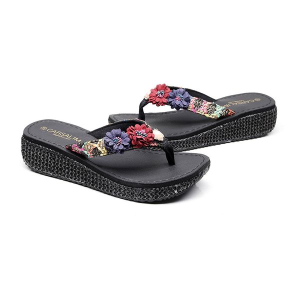 

sagace women's slipper summer women ladies fashion flip-flops flower loafer causal beach slipper shoes sandals xin1, Black