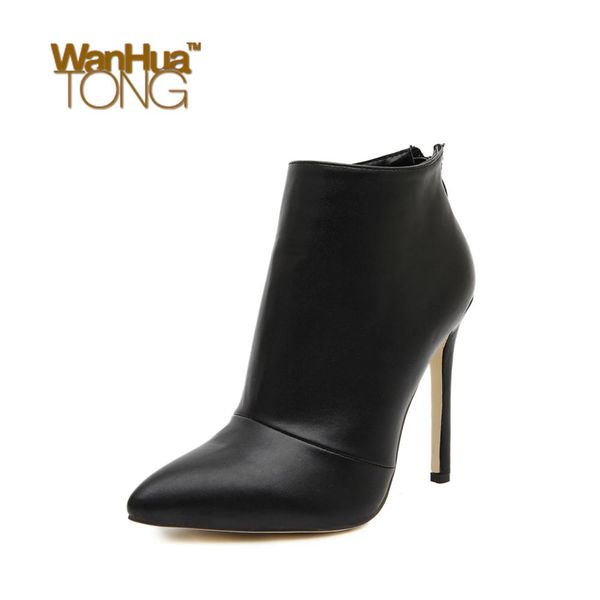 

female pointed toe stiletto high heel ankle boots classic office & career zipper minimalism fashion women shoes, Black