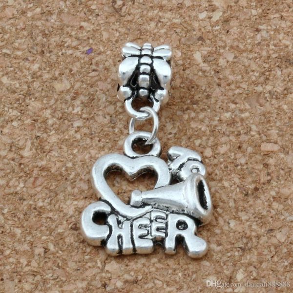 

впк 50шт много древнее серебро болельщица сердце я любовь cheer шарм big hole шарики приспосабливают европейский браслет ювелирных изделий 1, Bronze;silver